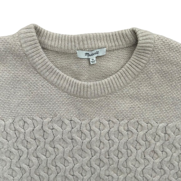 Madewell Patchwork Cableknit Tunic Sweater Heather Beige Wool Blend Size XL - Picture 3 of 10